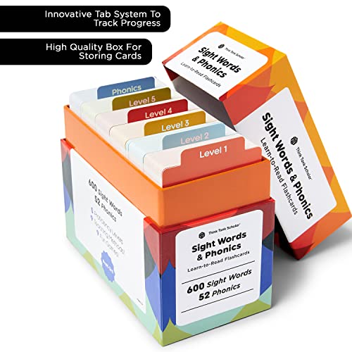 Think Tank Scholar 652 Sight Words/Phonics Flash Cards, Learn to Read: CVC Blends, Short/Long Vowel Sounds, Dolch & Fry High Frequency Site Words + Games: Preschool PreK Kindergarten 1st 2nd 3rd Grade