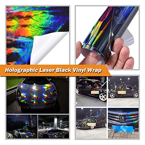 Holographic Laser Black Chrome Vinyl Sheet Car Wrap Film Self Adhesive Sticker 59.8'' x 7.8''