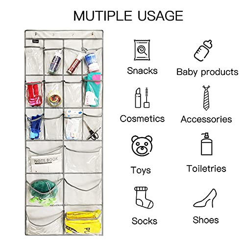 TidyMaster 2 Pack Extra Large Hanging Crystal Clear Over Door Shoe Organizers, Closet Shoe Rack Organizer, 12+6 Pockets, 8 Hooks, Grey (59" x 21.6")
