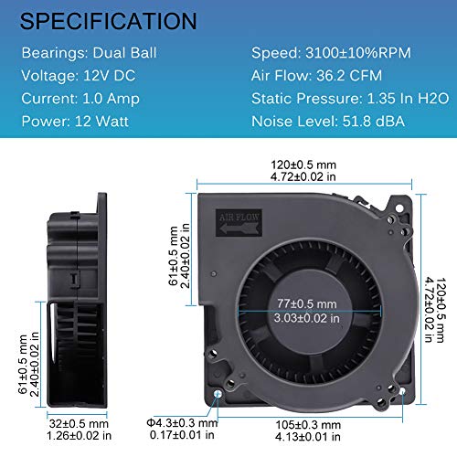 GDSTIME 120x120x32mm 120mm 12V Dual Ball Bearings DC Brushless Cooling Blower Fan for Receiver DVR Xbox Modem AV Cabinet Cooling