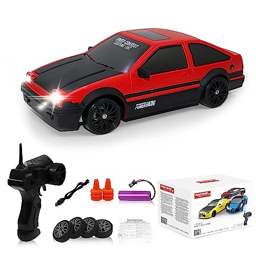 Remote Control Car RC Drift Car 2.4GHz 1:24 Scale 4WD 15KM/H High Speed Model Vehicle with LED Lights Drifting Tire Racing Sport Toy Car for Adults Boys Girls Kids Gift 2Pcs Rechargeable Batteries