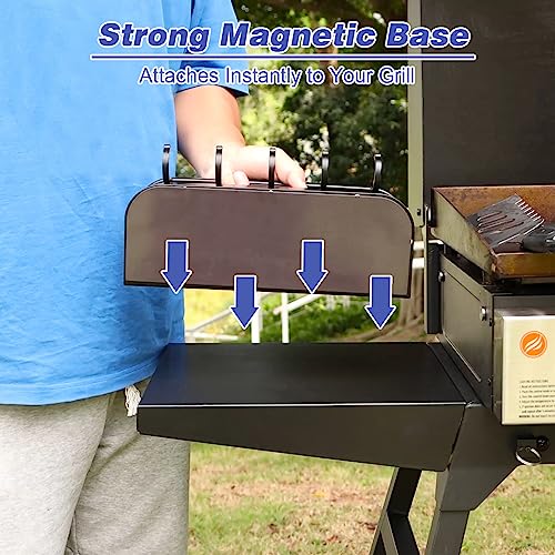 Magnetic Griddle Grill Caddy Organizer No-Installation - Durable Aluminum BBQ Storage for Outdoor Blackstone Grills with Side Shelves, with Paper Towel Holder