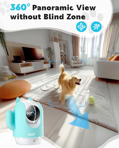 MaxiViz Pet Camera, 2K Indoor Security Camera, 360° Dog Camera with Phone App, Baby Monitor w/One-Touch Call, AI Motion Detection & Tracking, IR Night Vision, Cloud/SD Card Storage, 2.4GHz Wi-Fi, Blue