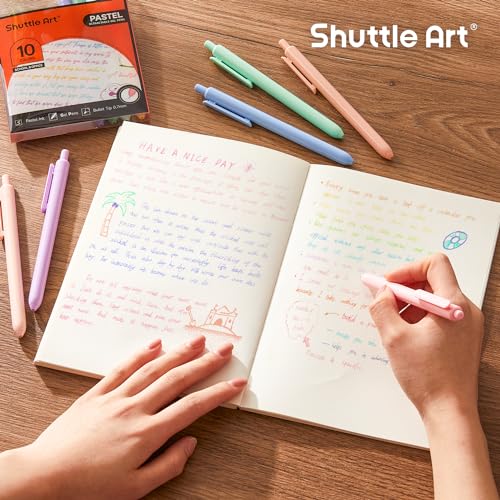 Shuttle Art Colored Retractable Gel Pens, 10 Pastel Ink Colors, Cute Pens 0.7mm Fine Point Quick Drying for Black Paper Writing Drawing Journaling Note Taking School Office Home