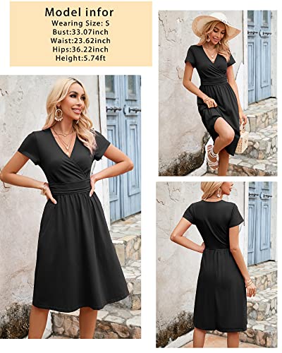 Newshows Summer Dresses for Women 2024 Casual Beach Vacation Hawaiian Short Sleeve V-Neck Faux Wrap Floral Dress with Pockets(Floral 44,Medium)