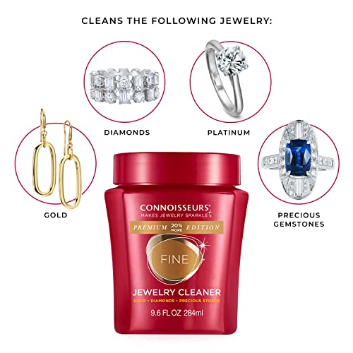 CONNOISSEURS Premium Edition Fine Jewelry Cleaner Solution for Gold, Platinum, Diamonds & Precious Gemstones, Value Size, 9.6 Ounce