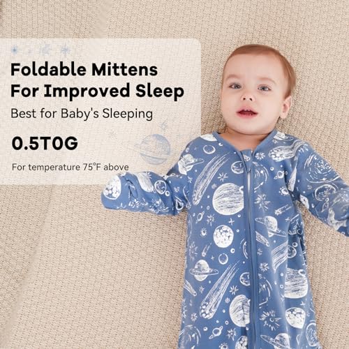 Unnivoll Baby Sleep Sack 0-6 Months 100% Cotton Long Sleeve Wearable Blanket Baby Sleep Bag with 2-Way Zipper 2 Pack 0.5 Tog Sleeping Sack for Newborn Infant