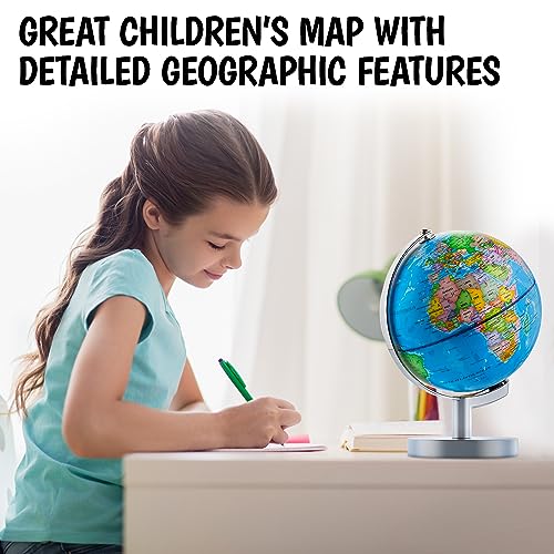 USA Toyz Illuminated Globe for Kids Learning- Globes of the World with Stand 3-in-1 STEM Kids Globe, Constellation Night Light Desk World Globe Lamp Built-in LED Light, Non-Tip Metal Base, 9.75” Tall