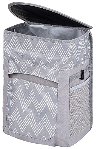 FORBY Collapsible Leak Proof Car Trash Can with Lid and 3 Storage Pockets| 2.5 Gallon Large Capacity Auto Garbage Bin Hanging for Headrest|Portable Hanging Vehicle Car Organizer Bin