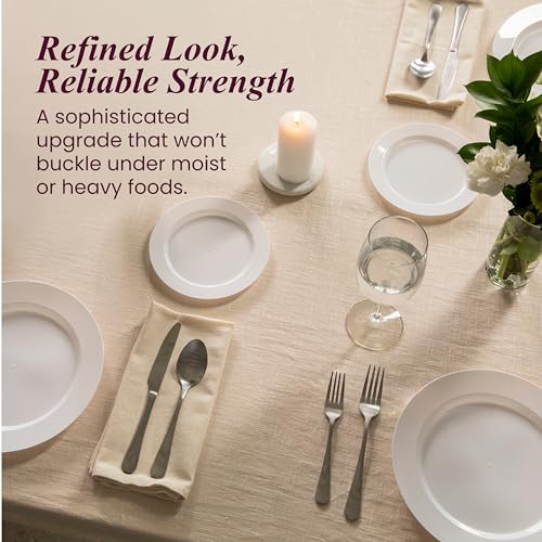 Pack of 60 White Plastic Plates - Aya's Heavy Duty Disposable Set of 30 Dinner and 30 Salad Plates - Durable Round Plastic Dinnerware Set for Parties and Events