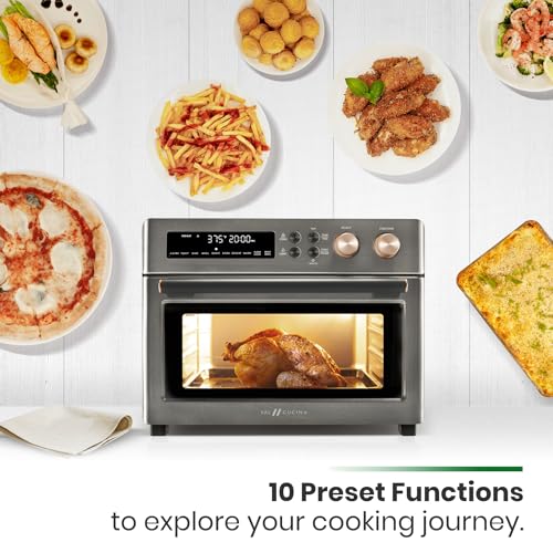 VAL CUCINA Retro Style Infrared Heating Air Fryer Toaster Oven, Extra Large Countertop Convection Oven 10-in-1 Combo, 6-Slice Toast, Enamel Baking Pan Easy Clean with Recipe Book, Almond Yellow Color