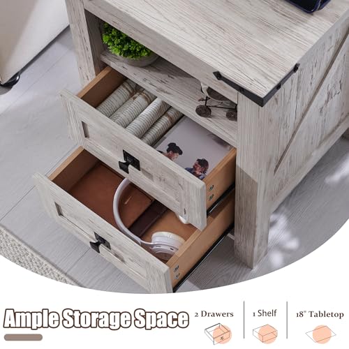T4TREAM Nightstand with Charging Station, End Table, Side Table with 2 Drawers Storage Cabinet for Bedroom, Living Room, Farmhouse Design, Wood Rustic, Antique White