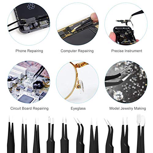 YHYZ 3PCS Precision Tweezers Set, Upgraded Anti-Static Stainless Steel Precise Tweezers (Fine, Curved, Flat), Perfect for Craft, Electronic, Soldering, Model, Hobby, Jewelry Making, Laboratory