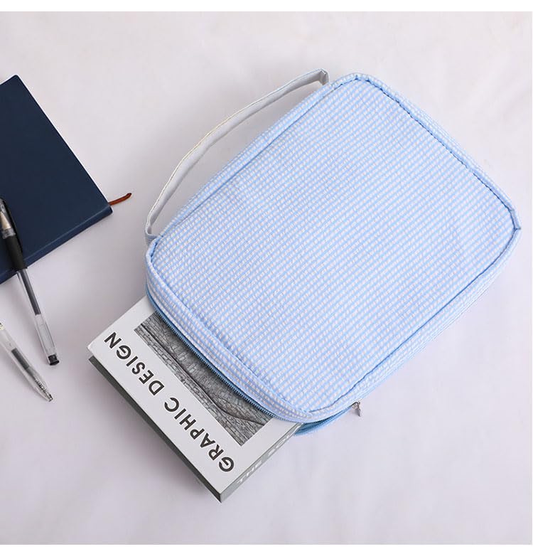 EMBRUNIOICE Bible Covers for Women, Bible Case, Bible Bag with Top Handle, Stripe Bible Bag Proteceive Book Case, Bible Carrying Church Bag for Christian Gifts(Blue)