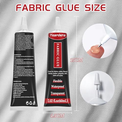Yeardera Fabric Glue, Clear Fabric Glue for Clothing Permanent Washable, Fabric Fusion Glue for All Fabrics, Clothes, Leather, Cotton, Flannel, Denim, Polyester, Doll Repair (Fabric Glue 2 Pack)