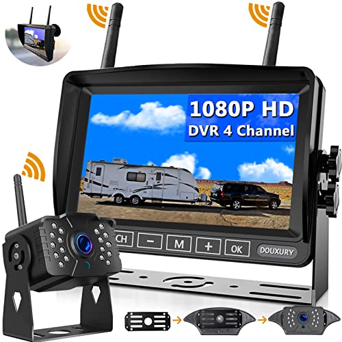 Wireless Backup Camera, DOUXURY IP69 Waterproof 170° Wide View Angle HD 1080P Backup Camera + HD LCD 7" Monitor, Digital Wireless Backup Camera System for RV Truck 5th Wheel Trailer Pickup Camper Bus