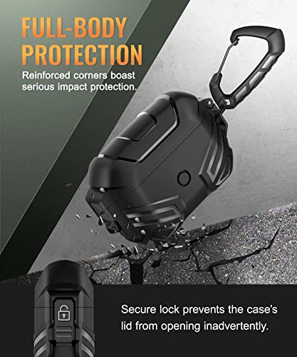 MOBOSI for AirPods Pro 2nd/1st Generation Case Cover with Lock, Military Grade Case for Men Women, Full-Body Shockproof Protective Case with Keychain (2023/2022/2019),Black