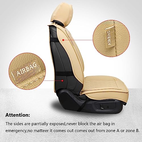 MIROZO Leather Car Seat Covers Full Set,Waterproof Automotive Seat Covers Universal Vehicle Seat Covers for Most Sedan SUV Pick-up Truck, Beige