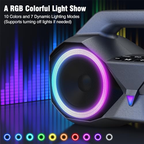 KMAG Portable Bluetooth Speaker - IPX7 Waterproof Wireless Speakers with 80W Loud HiFi Stereo Sound, 20H Playtime, Dynamic Light, Deep Bass, Dual Pairing, 5.3 BT for Outdoor, Gifts (Silver Grey)