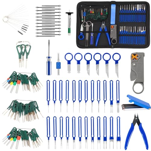 POVTIMS Car Terminal Removal Tool Kit 130pcs Pin Extractor Tool Set Wire Terminal Release Tool Cable Stripper Cutter Tire Repairs Tools for Automotive Car Household Devices