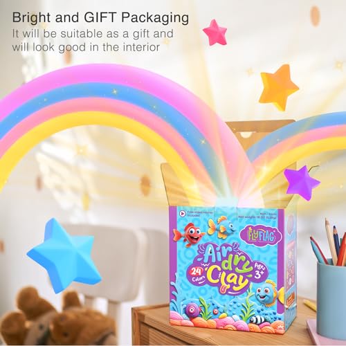 Air Dry Clay 24 Colors, Soft & Ultra Light, Modeling Clay for Kids with Accessories, Tools and Tutorials