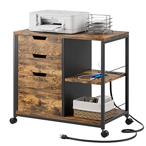 Himusi File Cabinet, Filing Cabinets for Home Office with Lock and USB Charging Port, 3 Drawer Wood File Cabinets for A4/Letter Size, Printer Stand with Storage