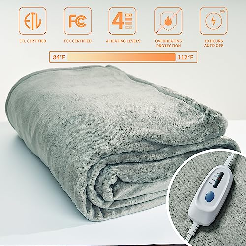JET'S HOME Heated Blanket 50"x60" - ETL&FCC Certified Flannel Electric Blanket Throw Machine Washable Heating Blanket with 5 Heating Levels 3 Hours Auto-Off Overheating Protection (Blue)