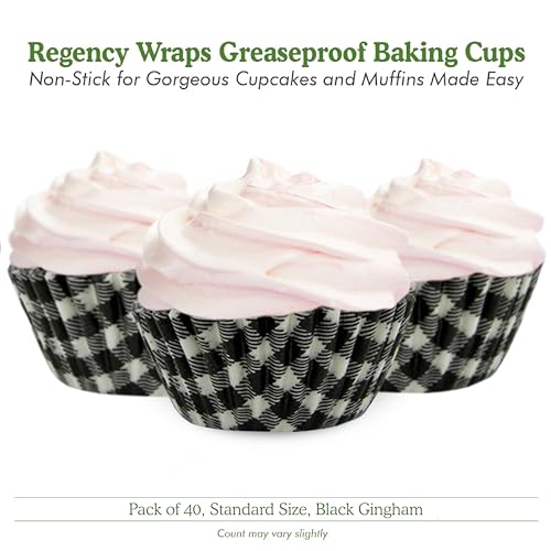 Regency Wraps Standard Baking Cups Greaseproof Professional Grade For Cupcakes and Muffins, Gold Matte, Pack of 40