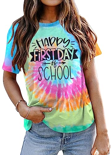 Women Kindergarten Crew Shirt Teaching Shirts Funny Sayings Casual Short Sleeve Kindergarten Teachers Tee Tops Colorful