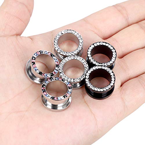 YOFANST 6pcs Stainless Steel Clear Gem Ear Tunnels CZ Ear Piercing Plugs Stretcher Expander 0g