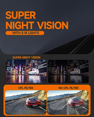 360 Dash Cam Front and Rear Inside, 4 Channel Dash Camera for Cars FHD 1080Px4, Built-in Wi-Fi, 3.16” IPS Screen, WDR Night Vision, Included 64GB Card, 24H Parking Mode