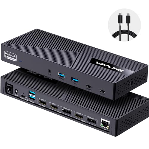 WAVLINK Displaylink Docking Station 3 Monitors with 130W Power Delivery, 10Gbps USB for MacBook M1/M2/M3/Windows, USB-C(3 HDMI, 2 DisplayPort, 2 USB-C, 4 USB3.1, Ethernet, Audio)