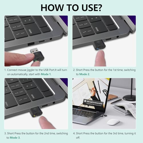 HOTLIFE Undetectable Mouse Jiggler, USB Mouse Mover Device Keeps PC Awake, Driver-Free Mouse Wiggler Auto Shaker with 3 Mode Switch Button to Keep Laptop Computer Screen Active, Black