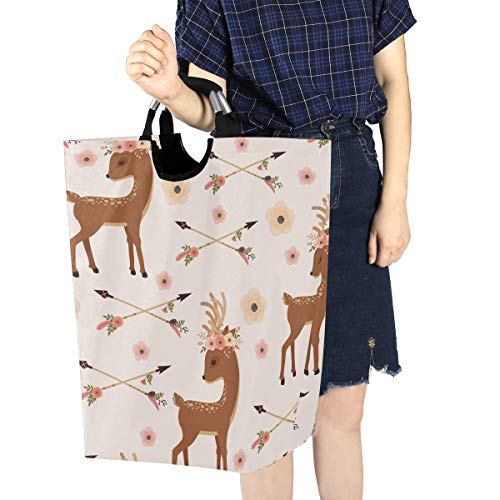 senya Deer with Flower Arrows Large Storage Basket Collapsible Organizer Bin Laundry Hamper for Nursery Clothes Toys