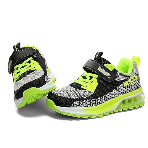 KUBUA Kids Sneakers for Boys Girls Running Shoes Toddler Tennis Shoes Black Green 5 Big Kid