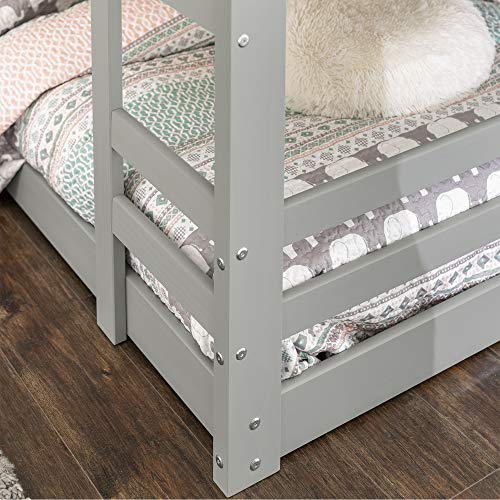 Walker Edison Alexander Classic Solid Wood Stackable Jr Twin over Twin Bunk Bed, Twin over Twin, Grey