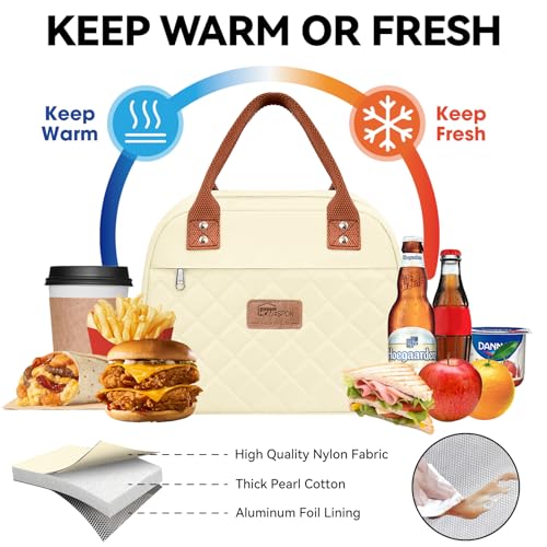 HOMESPON Insulated Lunch Bag for Women Men Adults Lunch Tote with Front Pocket Lunch Box Container Cooler Bag for Work Picnic (Beige)