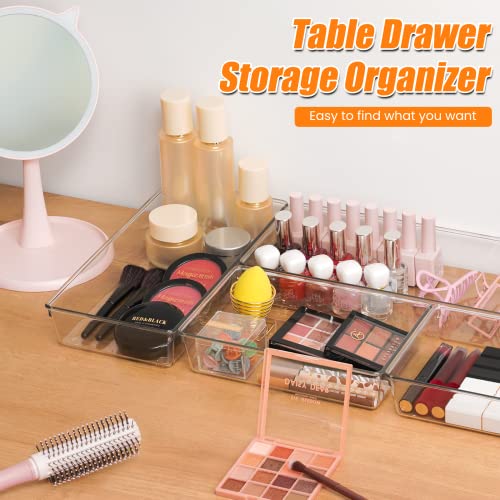 Criusia Drawer Organizer, 6 Pack Clear Plastic Drawer Organizer Bins, Versatile Organization and Storage Trays for Vanity Makeup, Bathroom, Kitchen Utensils