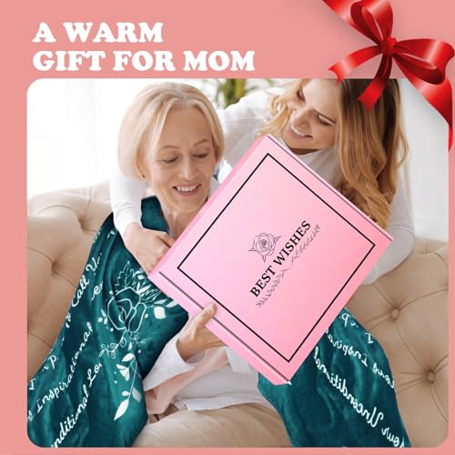 Gifts for Mom, Gifts for Mothers Day, Soft Flannel Throw Blankets Gifts for Mom Mother's Day Anniversary Birthday from Daughter Son, I Love You Mom Blankets 65" x 50" (Coral Blue)