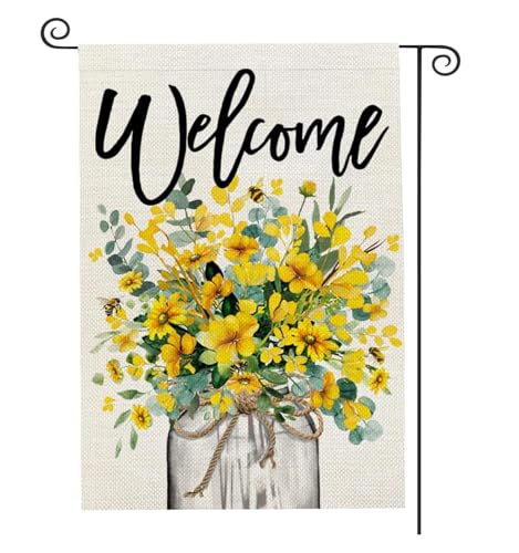 JOZUTTOW Spring Summer Floral Welcome Garden Flag 12x18 Inch Double Sided Printing Yard Flag Vertical Seasonal Farmhouse Yard Outdoor Decoration (Dasiy)