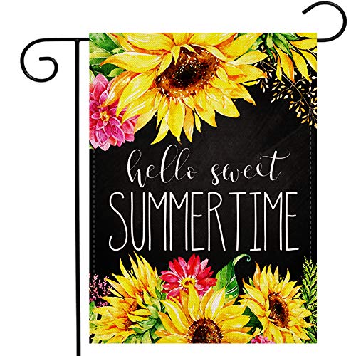 Sweet Summer Time Garden Flag Vertical Double Sided, Sunflower Summer Yard Flag Outdoor Décor 12.5x18 Inch