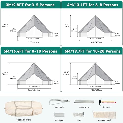 YITAHOME Canvas Bell Tent Cotton Canvas Yurt Tent 4 Season Waterproof Glamping Tents w/Stove Jack for Family Camping Outdoor Hunting Party (4M/13FT)