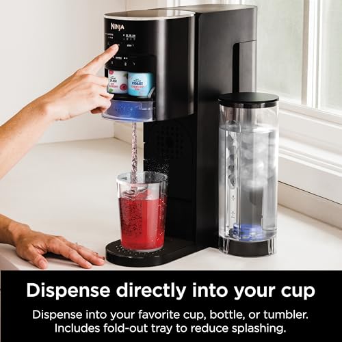 Ninja Thirsti Drink System, Soda Maker, Create Unique Sparkling & Still Drinks, Personalize Size & Flavor, Carbonated Water Machine, 60L CO2 Cylinder & Variety of Flavored Water Drops, Black WC1001