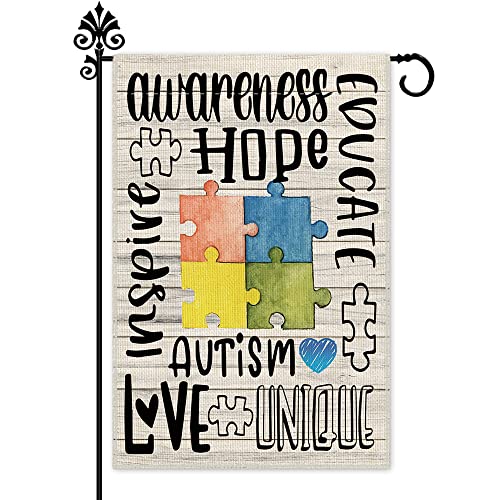 Hafhue Autism Awareness Puzzle Welcome Garden Flag Yard Indoor Outdoor Farmhouse Decorations, Hope Education I Love Autism Yard Flag, Inspirational Support Disability Equality Ally Yard Flag