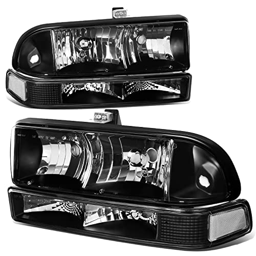 DNA MOTORING HL-OH-S10984P-BK-CL1 Black Housing Clear Corner Headlights Replacement For 98-04 Blazer S10