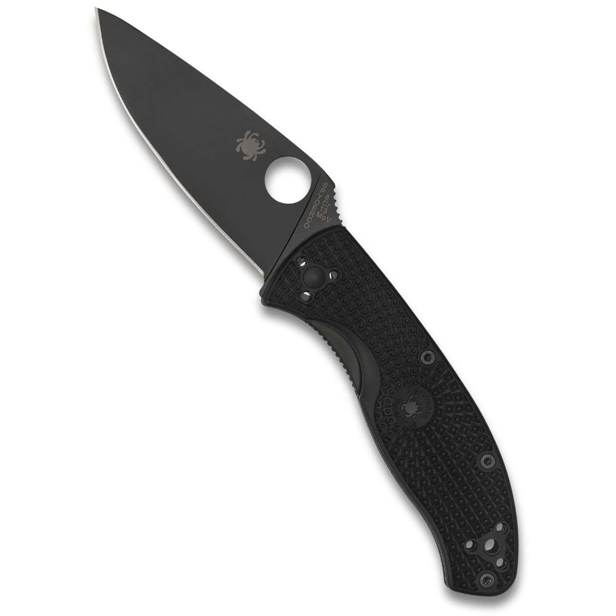 Spyderco Tenacious Lightweight EDC Folding Utility Knife - 3.39" Black Stainless Steel Blade, Black FRN Handle, PlainEdge - C122PBBK