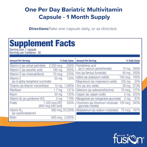 Bariatric Fusion One Per Day Bariatric Multivitamin with Iron | Easy to Swallow Capsule | Bariatric Vitamin for Bariatric Surgery Patients | Post Gastric Bypass and Sleeve | 30 Count | 1 Month Supply