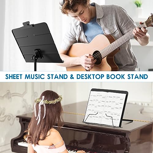 K KASONIC - Dual-Use Folding Sheet Music Stand & Desktop Book Stand with Portable Carrying Bag, Sheet Music Folder & Clip Holder (Black)