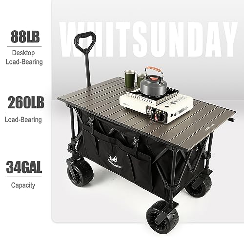 Whitsunday Collasible Wagon Cart, Large Capacity Wagon,Camping Beach Wagon Outdoor Picnic All-Terrain Wheels Heavy Duty Utility Wagon Cart for Grocery Gardening Shopping Fishing Black
