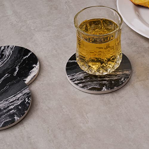 Adorever 6 Pcs Coasters for Drinks with Holder, Absorbent Drink Coaster Marble Style Ceramic Cup Coasters for Coffee Table Tabletop Protection, Coaster Set Housewarming Gift New Home Kitchen Decor